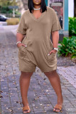 Red Fashion Casual Solid Basic V Neck Regular Rompers
