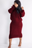Maroon Polyester Sexy Solid Two Piece Suits pencil Long Sleeve