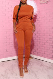 Orange OL Solid Draped pencil Long Sleeve Two Pieces