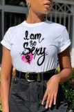 White Fashion Casual Letter Print Basic Tops
