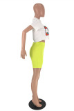 White Green Fashion Casual Letter Print Basic O Neck Short Sleeve Two Pieces