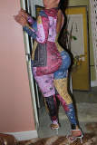 Colour Sexy Print Patchwork Half A Turtleneck Skinny Jumpsuits