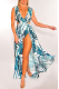 Ink Green Sexy Print High Opening V Neck Straight Dresses