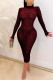 Wine Red Sexy Solid Patchwork O Neck Pencil Skirt Dresses