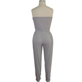 Grey Elastic Fly High Solid pencil Pants Jumpsuits & Rompers