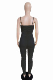 Black Fashion Light Solid Draped Sleeveless V Neck Jumpsuits