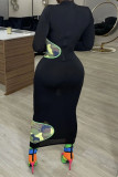 Leopard Print Sexy Print Patchwork O Neck Pencil Skirt Dresses