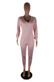 Pink Sexy Chlorine Long Sleeve V Neck Jumpsuits