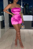 Red Sexy Solid Patchwork Strapless Sleeveless Two Pieces