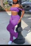 purple Casual Solid Boot Cut Sleeveless Two Pieces