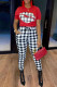 Red Casual Plaid Lips Printed Patchwork O Neck Short Sleeve Two Pieces