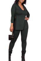 Black Green Sexy Polyester Solid O Neck Long Sleeve Regular Sleeve Two Pieces