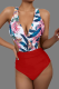 Red Sexy Print Bandage Split Joint Swimwears