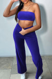 Blue Sexy Casual Solid Backless Strapless Sleeveless Two Pieces