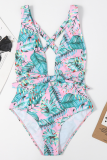 Pink Sexy Print Split Joint Swimwears
