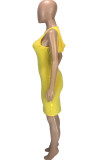 Grey Polyester Fashion Casual Grey Green Yellow Spaghetti Strap Sleeveless O neck Step Skirt skirt Solid Dresses