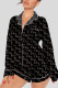 Black Casual Living Print Basic Turndown Collar Long Sleeve Two Pieces