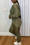 Green Fashion Casual Solid Cardigan Pants Long Sleeve Two Pieces