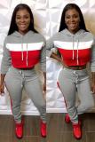 Red adult Casual Fashion Patchwork Two Piece Suits Solid pencil Long Sleeve Two-piece Pants S