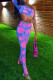 Sky Blue Work Daily Print Oblique Collar Three Quarter Two Pieces