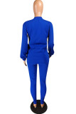 Royal blue Fashion Casual Polyester Patchwork Ripped Strap Design O Neck Long Sleeve Batwing Sleeve Regular Two Pieces