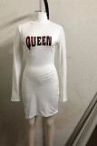 White Sexy Print Slit Turtleneck Pencil Skirt Dresses