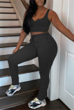 Red Casual Sportswear Solid Vests Pants V Neck Sleeveless Two Pieces