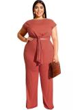 Maroon Sexy Fashion adult O Neck Solid Bandage Two Piece Suits