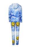 Blue Casual Patchwork Tie-dye Long Sleeve Two Pieces