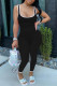 Black Fashion Casual Patchwork Solid Slip Jumpsuits
