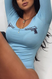 Blue Street Solid Embroidered Square Collar Skinny Bodysuits