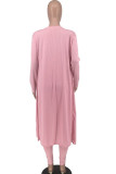 Pink Fashion Adult Elegant Solid Conventional Collar Long Sleeve Regular Sleeve Long Two Pieces