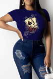 Red Casual Character Patchwork O Neck Tops