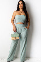 Green Polyester Fashion Sexy Two Piece Suits Draped Solid Loose Sleeveless