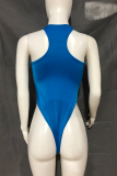 Blue Sexy Solid Patchwork Mesh Swimwears