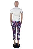 White Fashion Casual Two Piece Suits Solid Letter Slim fit Print Regular Short Sleeve Two-piece