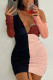 Black Sexy Patchwork Fold V Neck Dresses