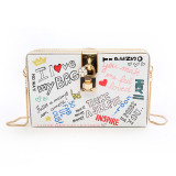 White Fashion Casual Letter Print Crossbody Bag