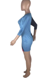 Multicolor Sexy Color Block Patchwork V Neck Pencil Skirt Dresses