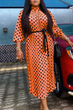 Orange Fashion Casual Dot Print Basic Turtleneck Long Sleeve Dresses
