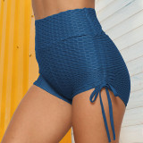 Blue Sexy Solid Split Joint Draw String Straight Bottoms