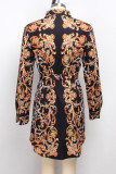 Multicolor Fashion Casual Print Basic Turndown Collar Shirt Dress