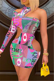 Pink Sexy Letter Hollowed Out O Neck Long Sleeve Dresses