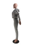 Grey Casual Solid Fold Zipper Collar Skinny Jumpsuits