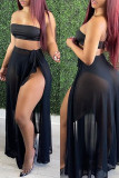 Blue Fashion Sexy Solid See-through Backless Swimwears Set