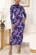 Purple Casual Print Half A Turtleneck Wrapped Skirt Dresses