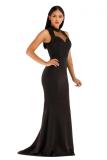 Black Polyester adult Celebrities Fashion Off The Shoulder Sleeveless O neck Mermaid Floor-Length Solid Pa