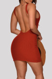 Yellow Fashion Sexy Solid Basic O Neck Vest Dress