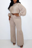 Light Blue Casual Solid O Neck Long Sleeve Two Pieces