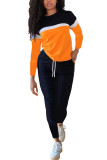 Yellow Fashion Sportswear Adult Polyester Patchwork Solid Split Joint O Neck Long Sleeve Regular Sleeve Regular Two Pieces